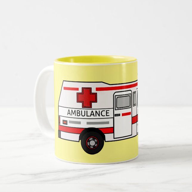illustration av tecknaden Ambulance Två-Tonad Mugg (Framsida vänster)