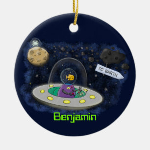 illustration av tecknaden av kute-lycklig-fisk i r julgransprydnad keramik