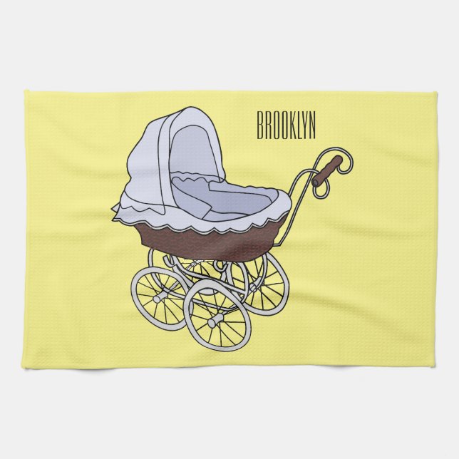 illustration av tecknaden barnvagn kökshandduk (Horisontell)