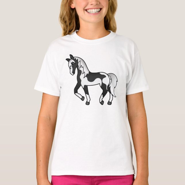 Illustration av Tecknaden Black Pinto Trotting Hor T Shirt (Framsida)