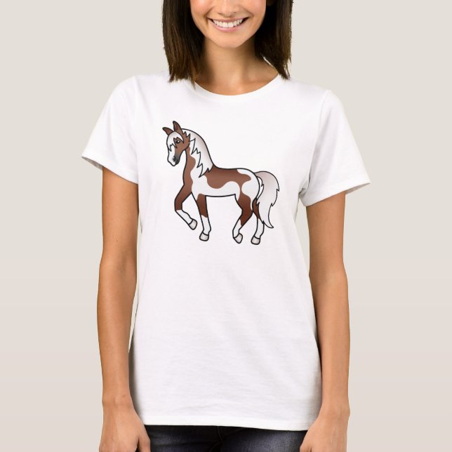 Illustration av Tecknaden Brown Pinto Trotting Hor T Shirt (Framsida)