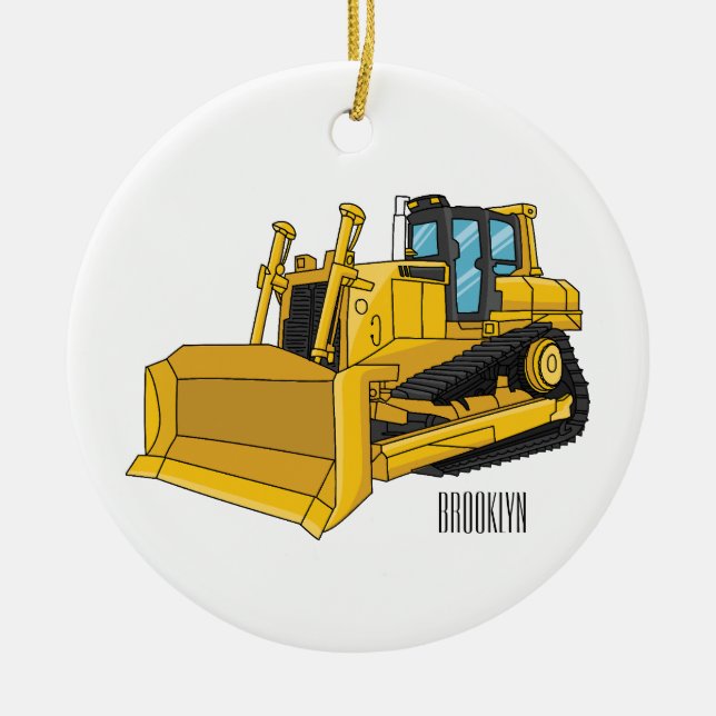 illustration av tecknaden Bulldozer Julgransprydnad Keramik (Framsidan)