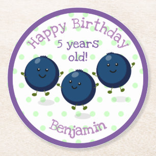 illustration av tecknaden Cute blueberry-vänner Underlägg Papper Rund