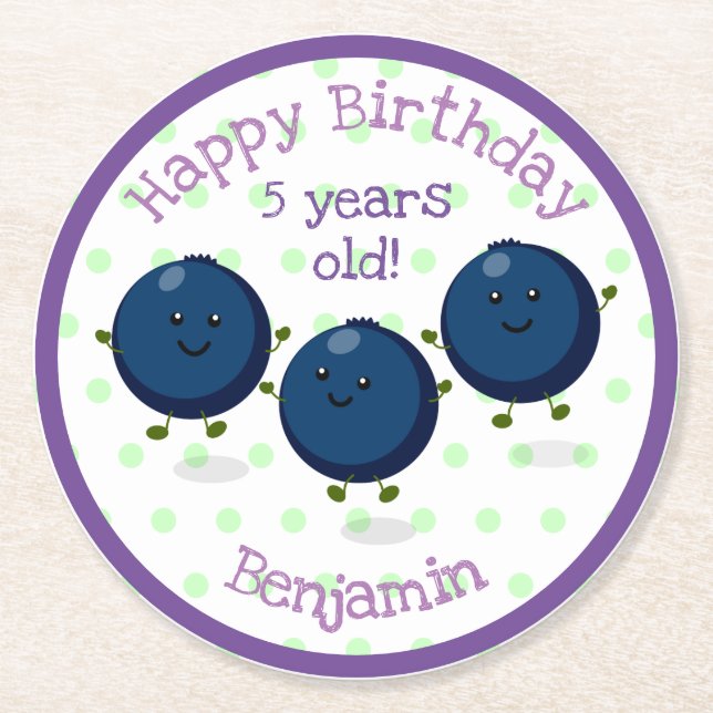 illustration av tecknaden Cute blueberry-vänner Underlägg Papper Rund (Framsidan)