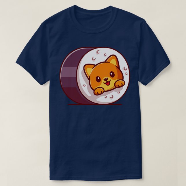 Illustration av Tecknaden Cute Cat Sushi T Shirt (Design framsida)