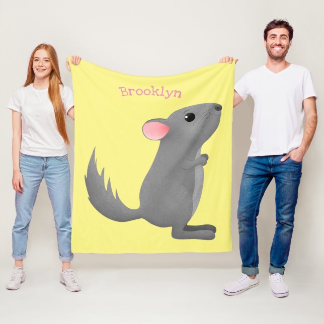 illustration av tecknaden Cute grått chinchilla Fleecefilt (På plats)