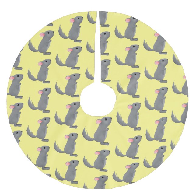 illustration av tecknaden Cute grått chinchilla Julgransmatta Borstad Polyester (Framsidan)