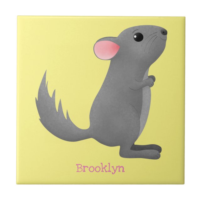 illustration av tecknaden Cute grått chinchilla Kakelplatta (Framsidan)