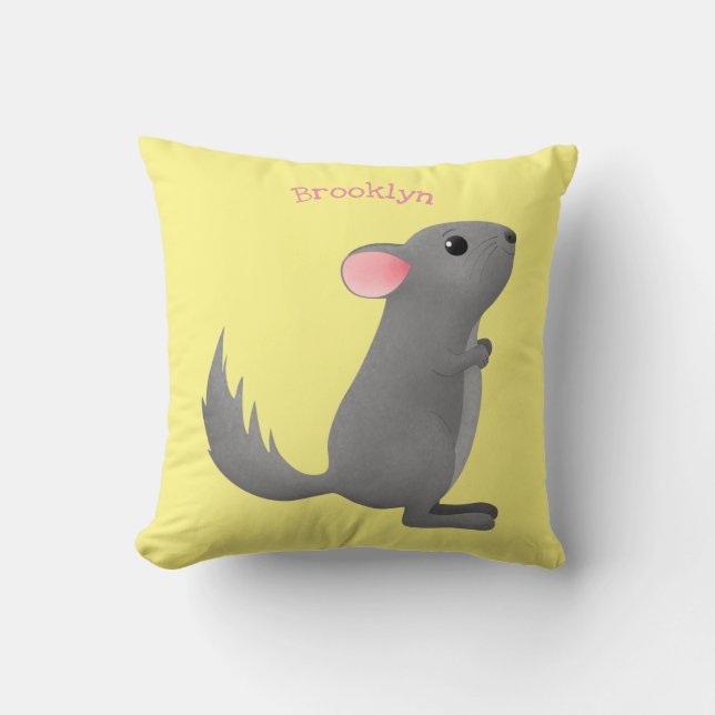 illustration av tecknaden Cute grått chinchilla Kudde (Framsida)