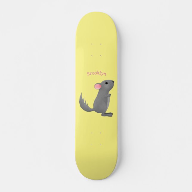 illustration av tecknaden Cute grått chinchilla Mini Skateboard Bräda 18,5 Cm (Framsida)