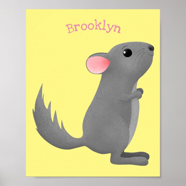 illustration av tecknaden Cute grått chinchilla Poster (Framsidan)