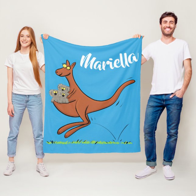 illustration av tecknaden Cute kangaroo och koalas Fleecefilt (På plats)