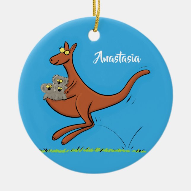 illustration av tecknaden Cute kangaroo och koalas Julgransprydnad Keramik (Framsidan)