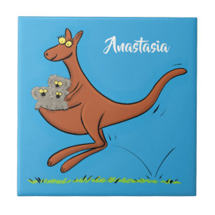 illustration av tecknaden Cute kangaroo och koalas Kakelplatta