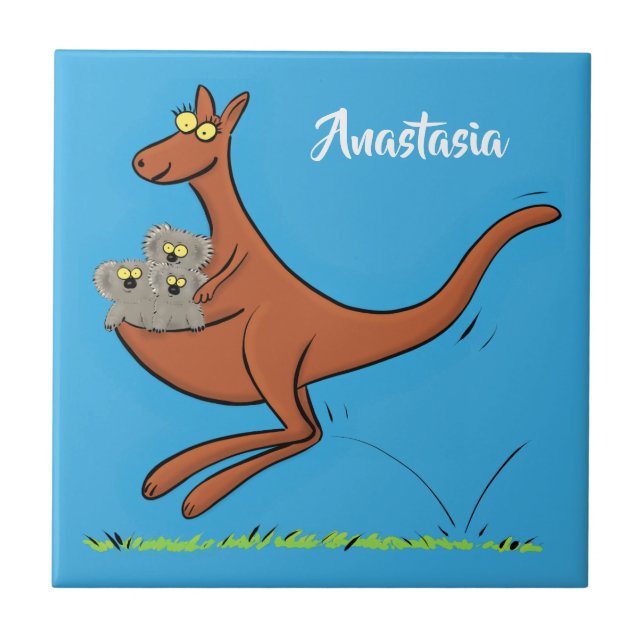 illustration av tecknaden Cute kangaroo och koalas Kakelplatta (Framsidan)