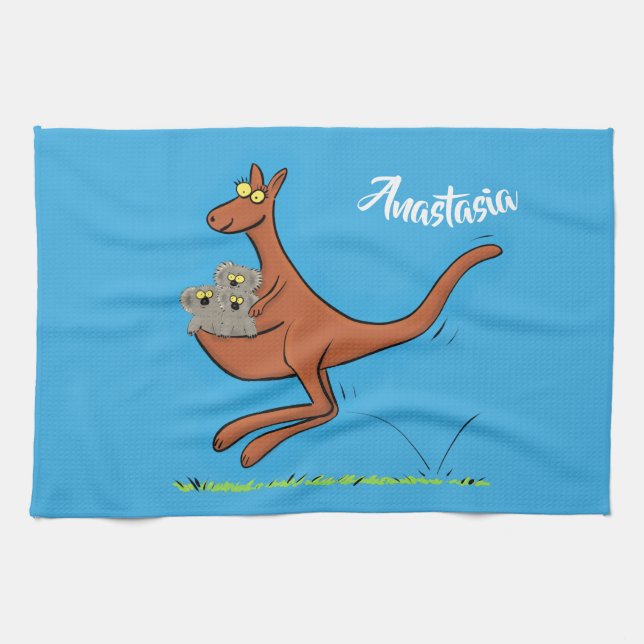 illustration av tecknaden Cute kangaroo och koalas Kökshandduk (Horisontell)