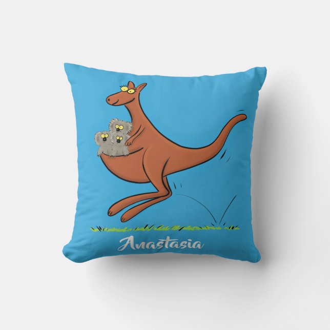 illustration av tecknaden Cute kangaroo och koalas Kudde (Framsida)