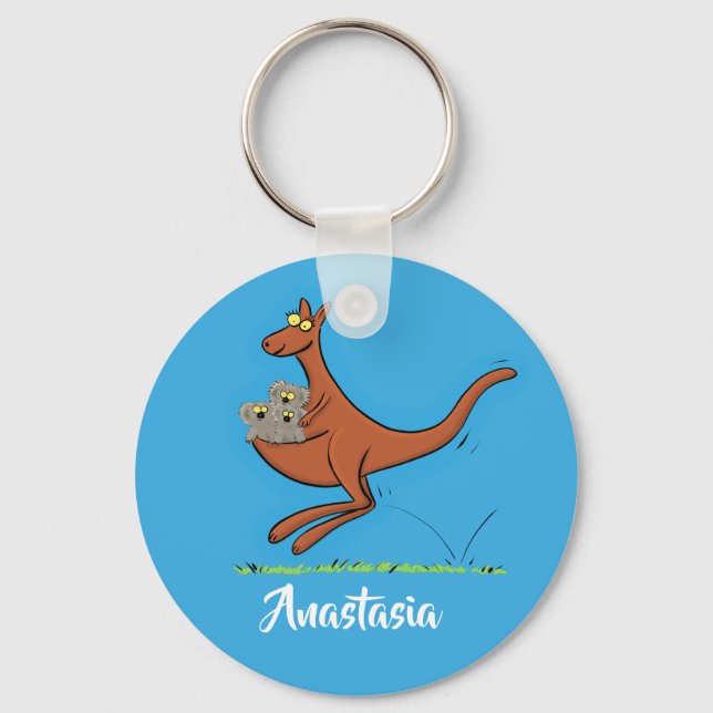 illustration av tecknaden Cute kangaroo och koalas Nyckelring (Framsida)