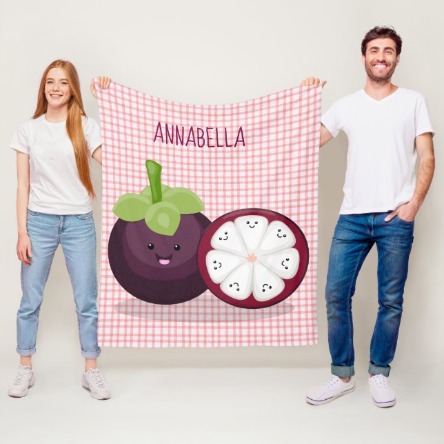 illustration av tecknaden Cute lila mangosteen Fleecefilt (På plats)
