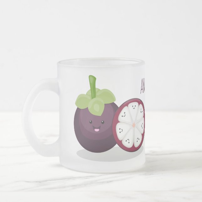 illustration av tecknaden Cute lila mangosteen Frostad Glasmugg (Vänster)