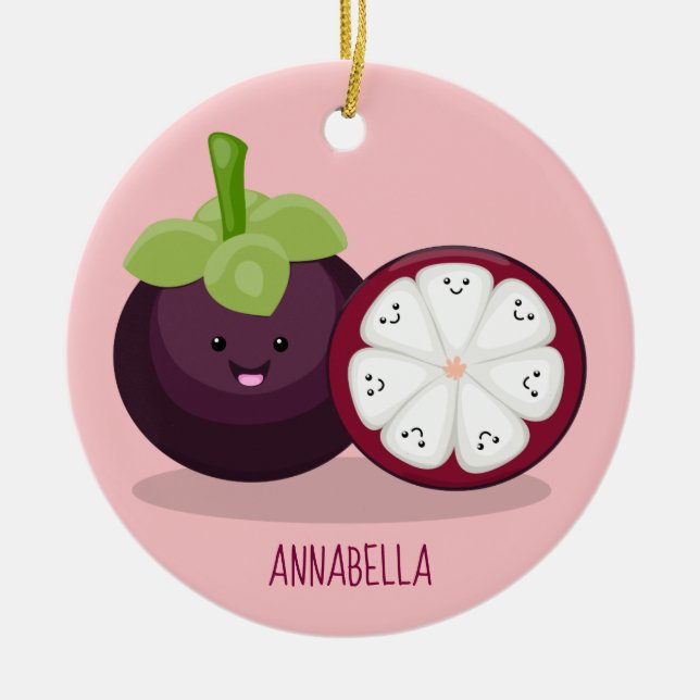 illustration av tecknaden Cute lila mangosteen Julgransprydnad Keramik (Framsidan)