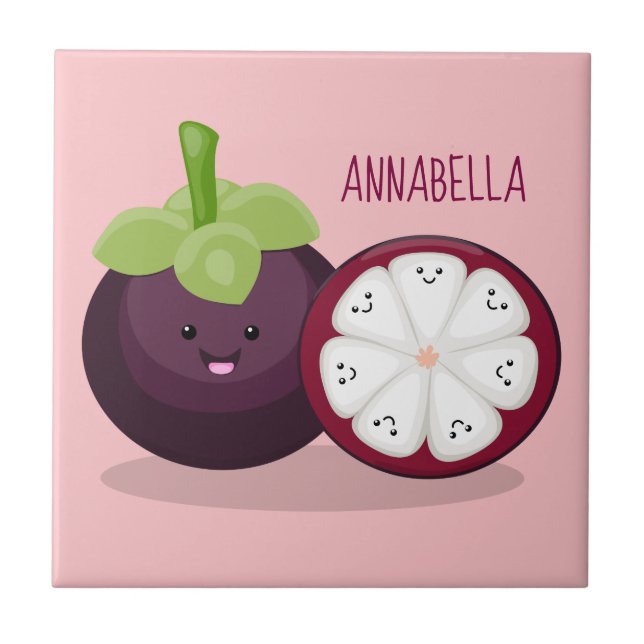 illustration av tecknaden Cute lila mangosteen Kakelplatta (Framsidan)