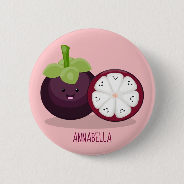 illustration av tecknaden Cute lila mangosteen Knapp (Framsida)
