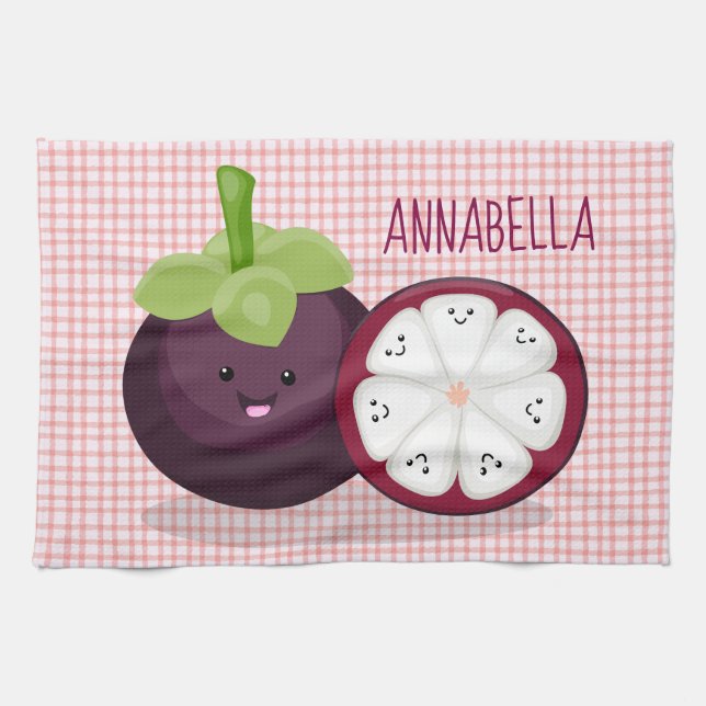 illustration av tecknaden Cute lila mangosteen Kökshandduk (Horisontell)