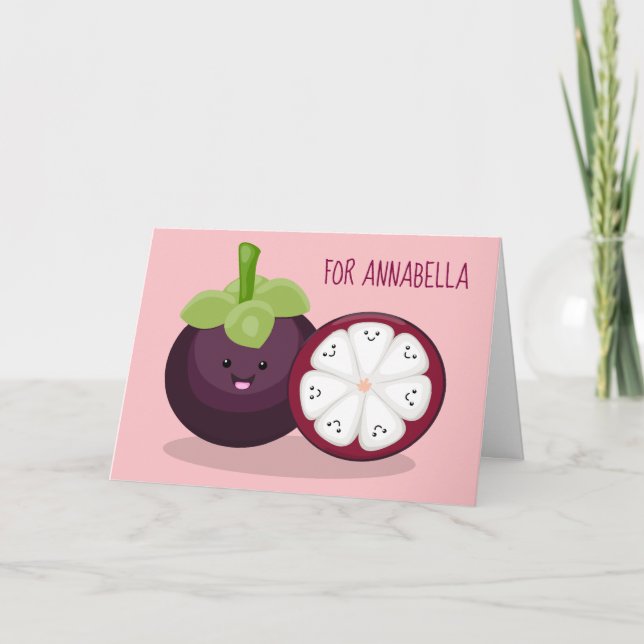illustration av tecknaden Cute lila mangosteen Kort (Framsida)