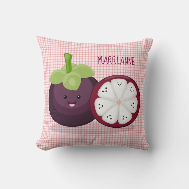 illustration av tecknaden Cute lila mangosteen Kudde (Framsida)