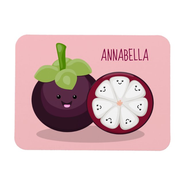 illustration av tecknaden Cute lila mangosteen Magnet (Horisontell)