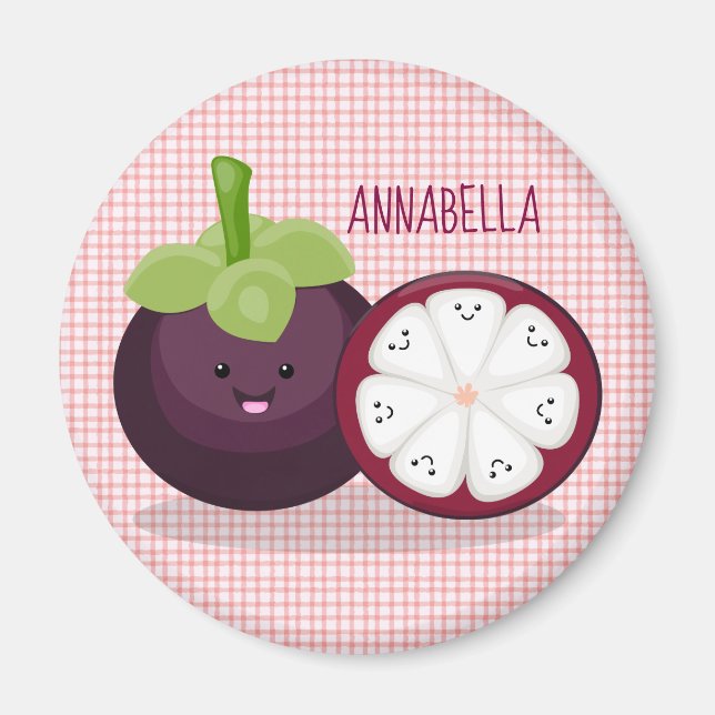 illustration av tecknaden Cute lila mangosteen Magnet (Framsidan)