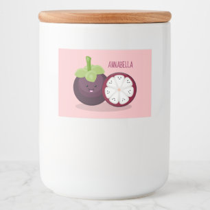 illustration av tecknaden Cute lila mangosteen Mat Etiketter