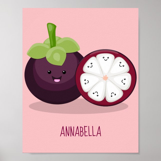 illustration av tecknaden Cute lila mangosteen Poster (Framsidan)