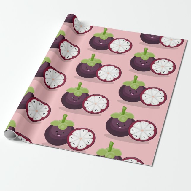 illustration av tecknaden Cute lila mangosteen Presentpapper (Utrullad)