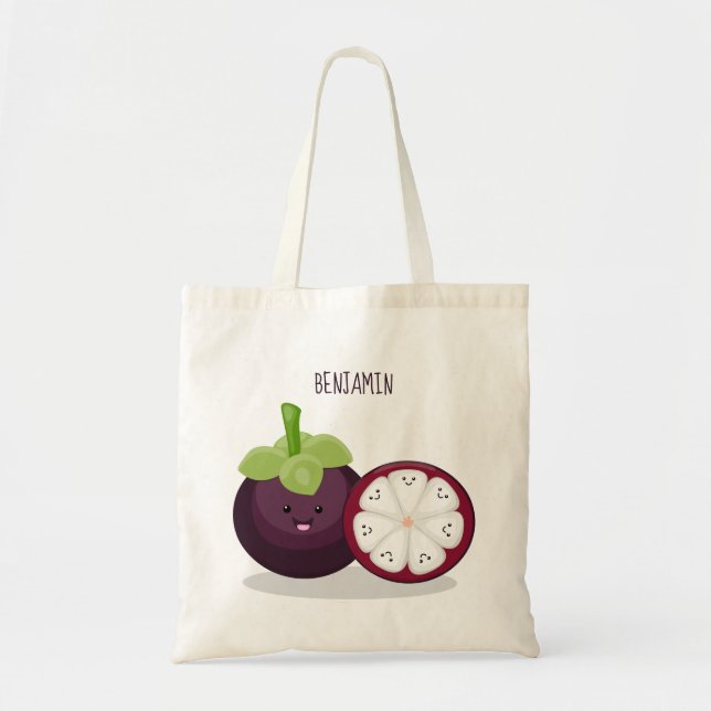 illustration av tecknaden Cute lila mangosteen Tygkasse (Framsidan)