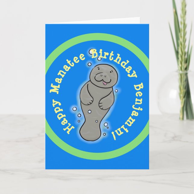 illustration av tecknaden Cute lycklig manatee Kort (Framsida)
