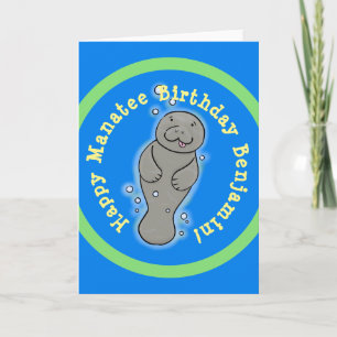 illustration av tecknaden Cute lycklig manatee Kort