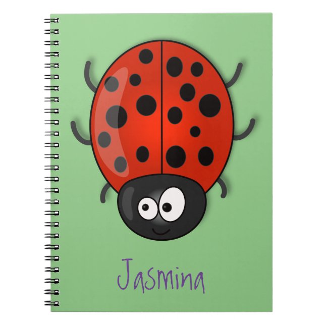 illustration av tecknaden Cute lycklig red ladybug Anteckningsbok (Framsidan)