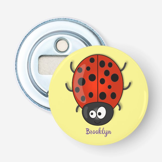 illustration av tecknaden Cute lycklig red ladybug Flasköppnare (Framsidan)