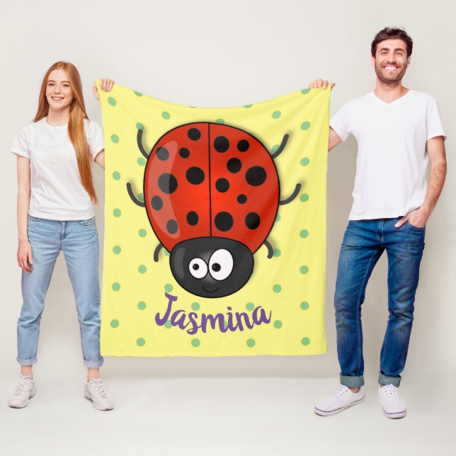 illustration av tecknaden Cute lycklig red ladybug Fleecefilt (På plats)