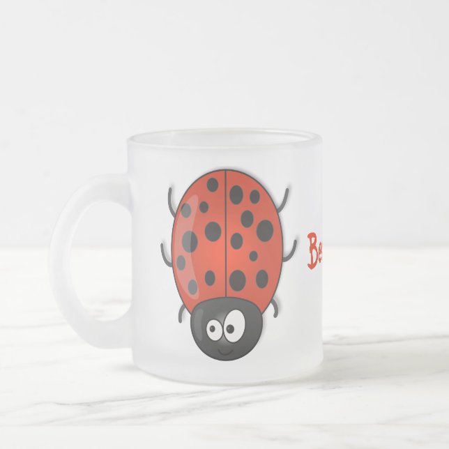 illustration av tecknaden Cute lycklig red ladybug Frostad Glasmugg (Vänster)