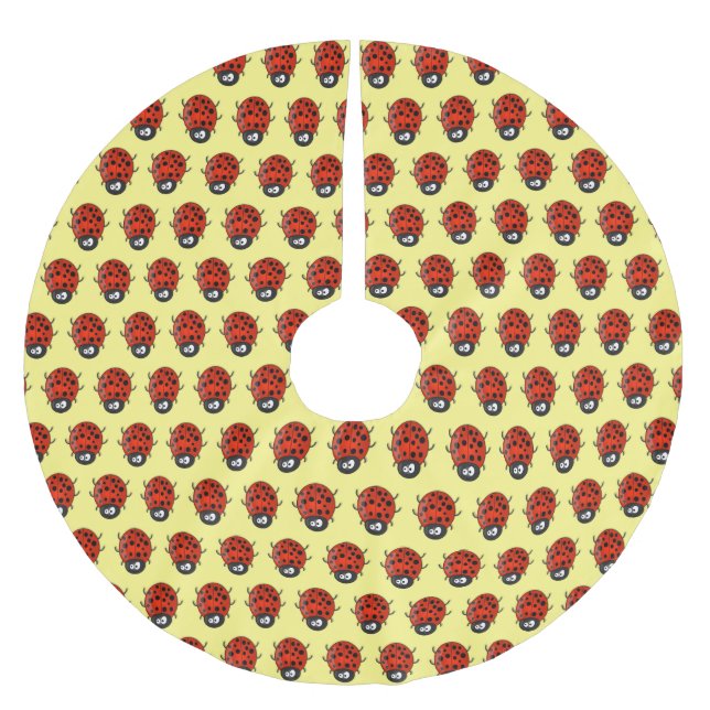 illustration av tecknaden Cute lycklig red ladybug Julgransmatta Borstad Polyester (Framsidan)