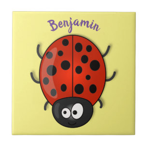 illustration av tecknaden Cute lycklig red ladybug Kakelplatta