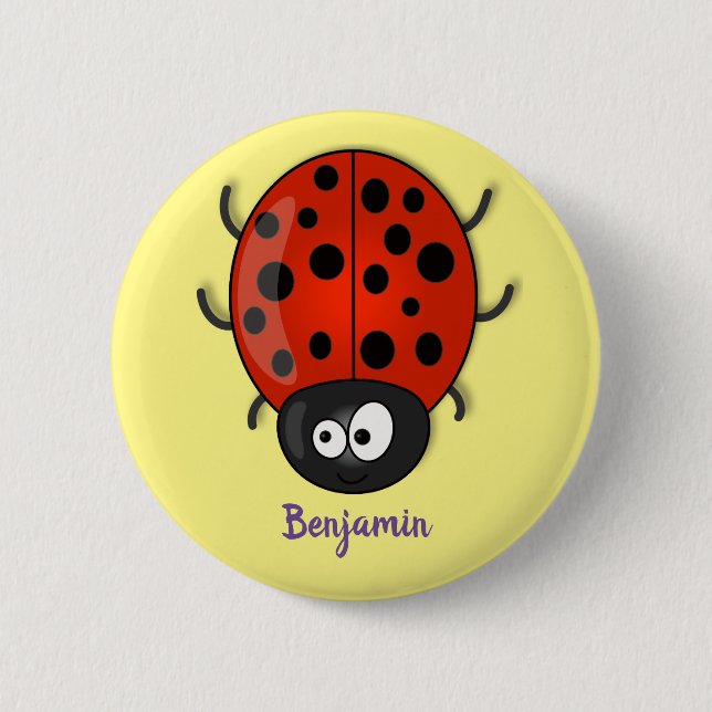 illustration av tecknaden Cute lycklig red ladybug Knapp (Framsida)