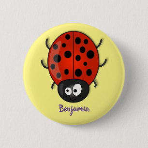 illustration av tecknaden Cute lycklig red ladybug Knapp