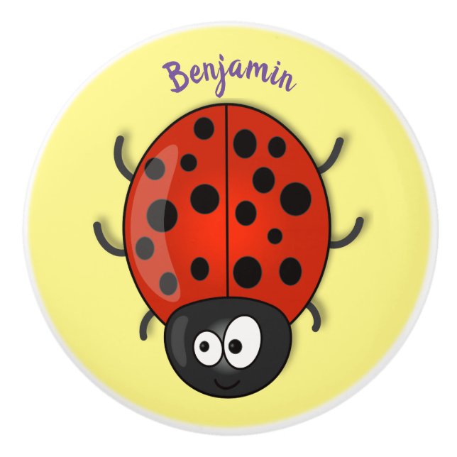 illustration av tecknaden Cute lycklig red ladybug Knopp (Framsidan)
