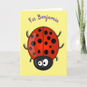 illustration av tecknaden Cute lycklig red ladybug Kort