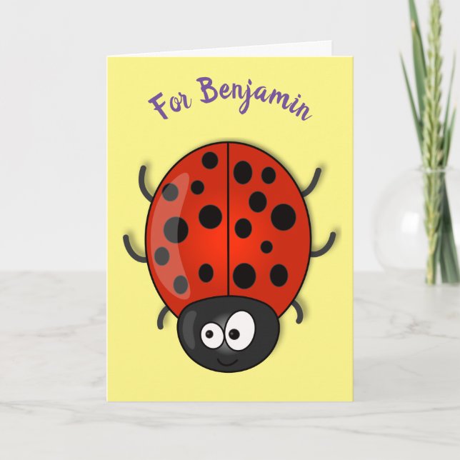 illustration av tecknaden Cute lycklig red ladybug Kort (Framsida)