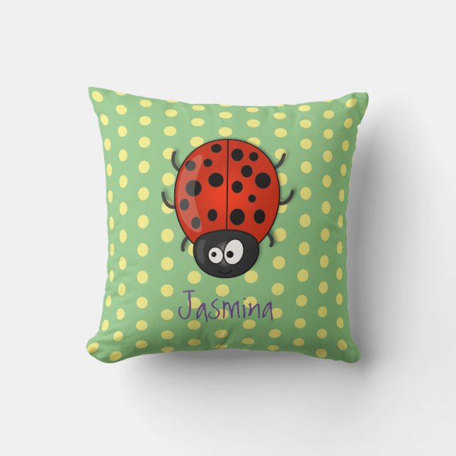 illustration av tecknaden Cute lycklig red ladybug Kudde (Framsida)